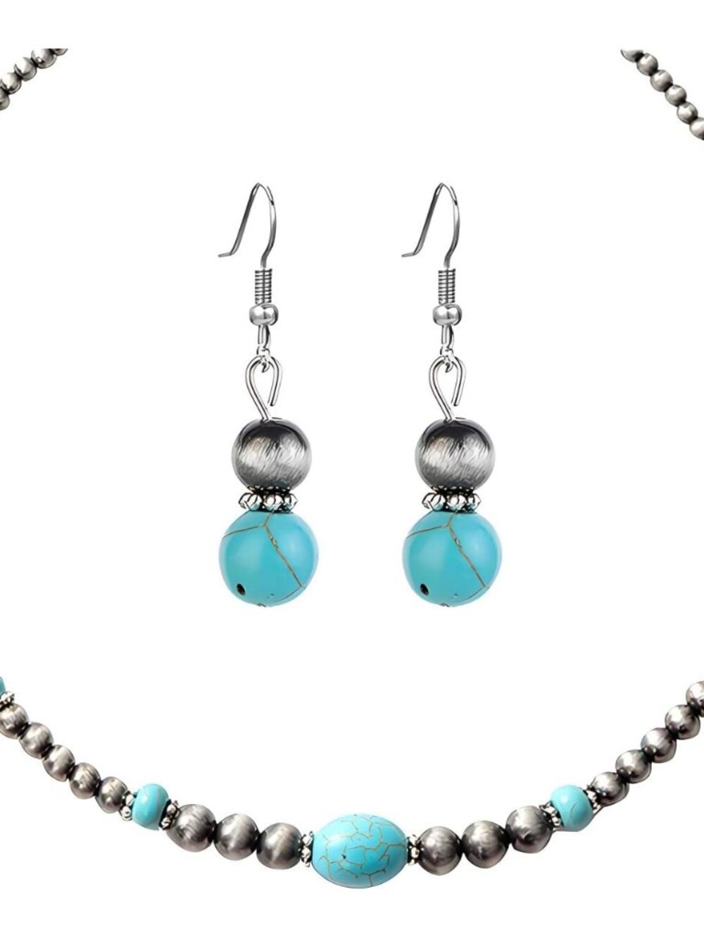 Western Navajo Pearl Earrings Necklace Sets for Women Handmade Vintage Boho Turq